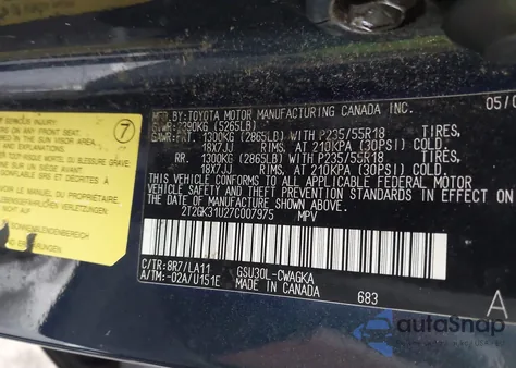 2007 Lexus Rx 350 from USA, damaged, VIN 2T2GK31U27C007975